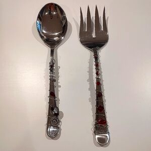 Gourmet Settings Jeweled Serving Spoon and Fork Party Red Stone